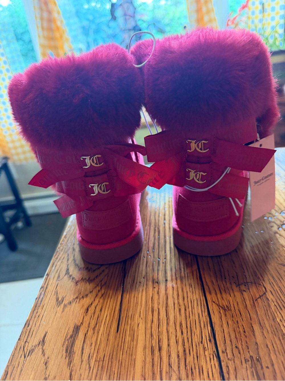 Juicy Couture Hot Pink Faux-Fur Ribbon Booties